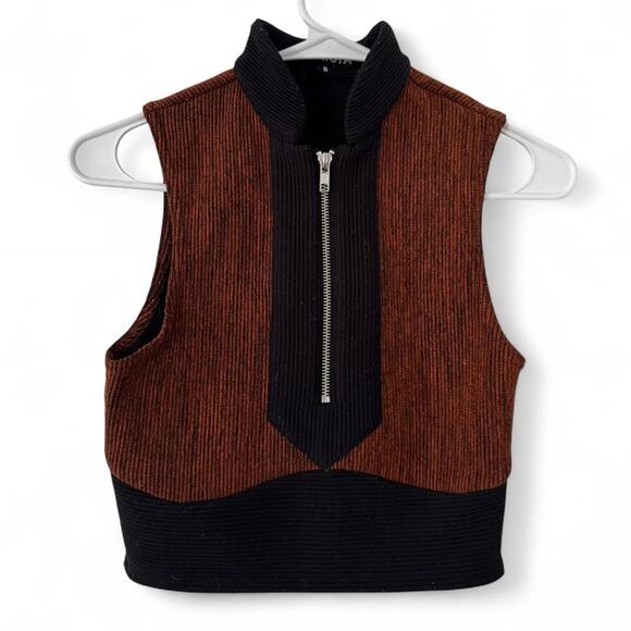 I.AM.GIA orange and black cropped corduroy zip-up top size S - Picture 1 of 4